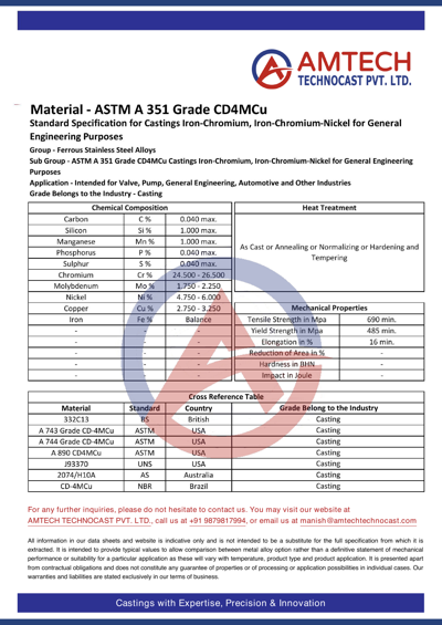 ASTM A 351 Grade CD4MCu